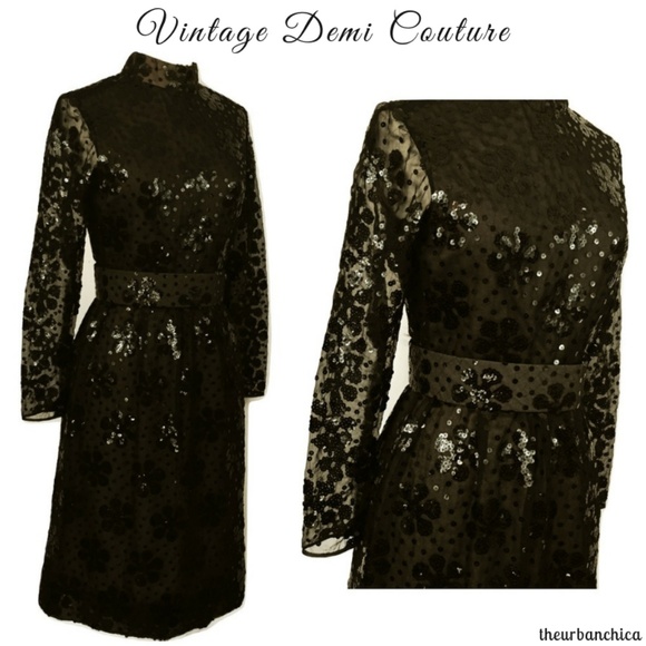 Vintage Demi-Couture Black Hand Sequined Dress